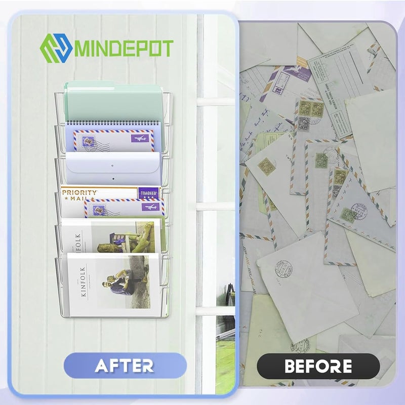 MINDEPOT منظم ملفات حائط أكريليك بـ 6 جيوب، حامل ملفات حائط شفاف، حامل ملفات حائط بلاستيكي معلق للمكتب والمدرسة والمنزل، شفاف - Image 3